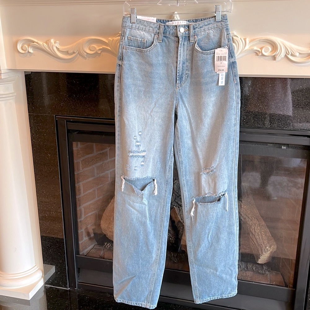 Tinseltown High Rise Straight Leg Jeans Destroyed Womens 7